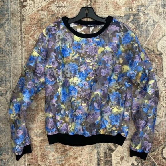 Tildon Embroidered Floral Top Multi-Color Sheer Sweater, Size Large - Picture 1 of 8